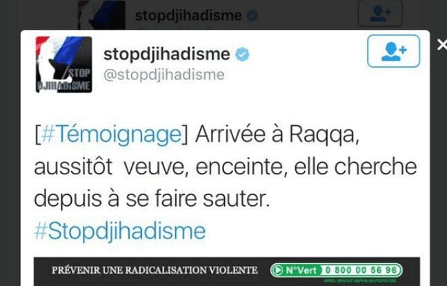 #StopDjihadisme: Le compte officiel du gouvernement  français supprime un tweet embarrassant