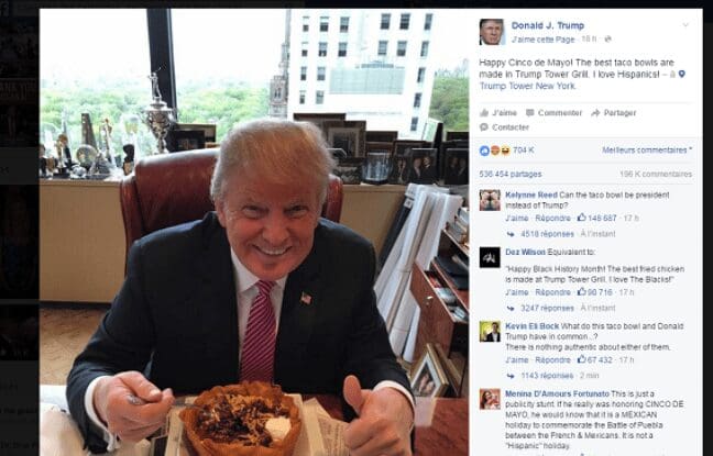 Vague de colère sur les réseaux sociaux: Donald Trump poste une photo d’un taco à l’occasion de la fête nationale mexicaine  »Cinco De Mayo »