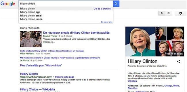 Google: Le moteur de recherche favoriserait Hilary Clinton