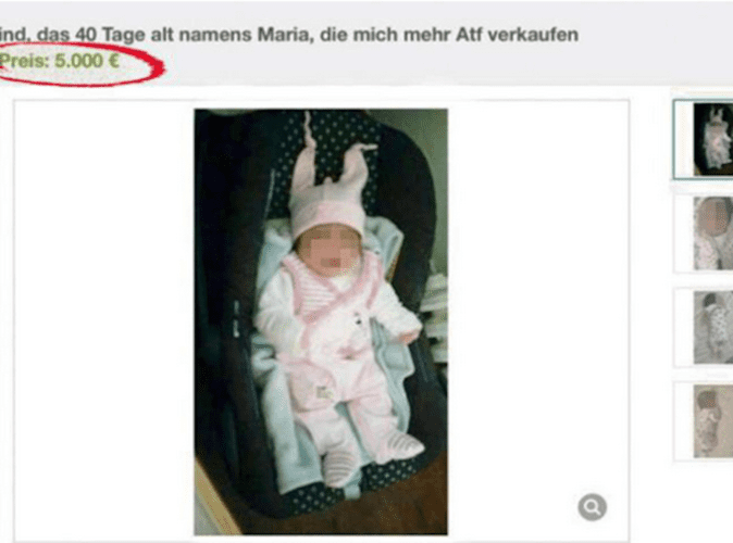Allemagne :Une famille de demandeurs d’asile met en vente un bébé d’un mois sur Ebay pour 5000 euros