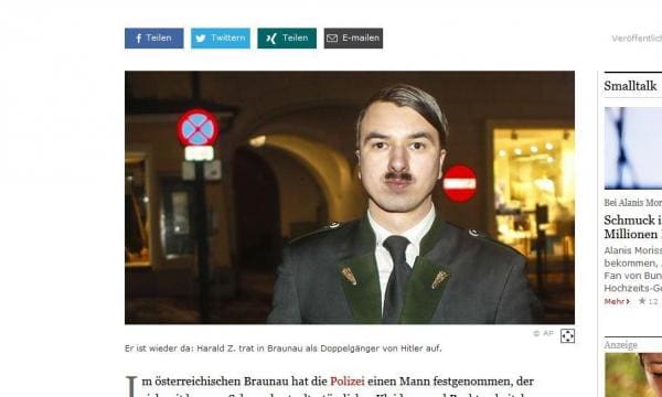 Autriche:  Un sosie d’Adolf Hitler arrêté après avoir commandé une eau minérale purement autrichienne