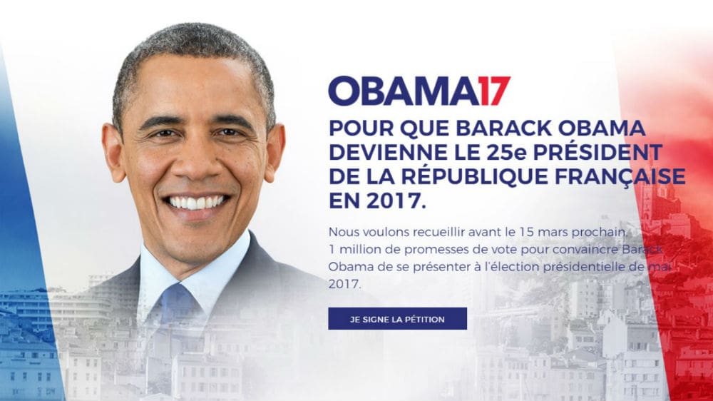 Obama17: Lancement d’une campagne pour convaincre Barack Obama de devenir président de la République
