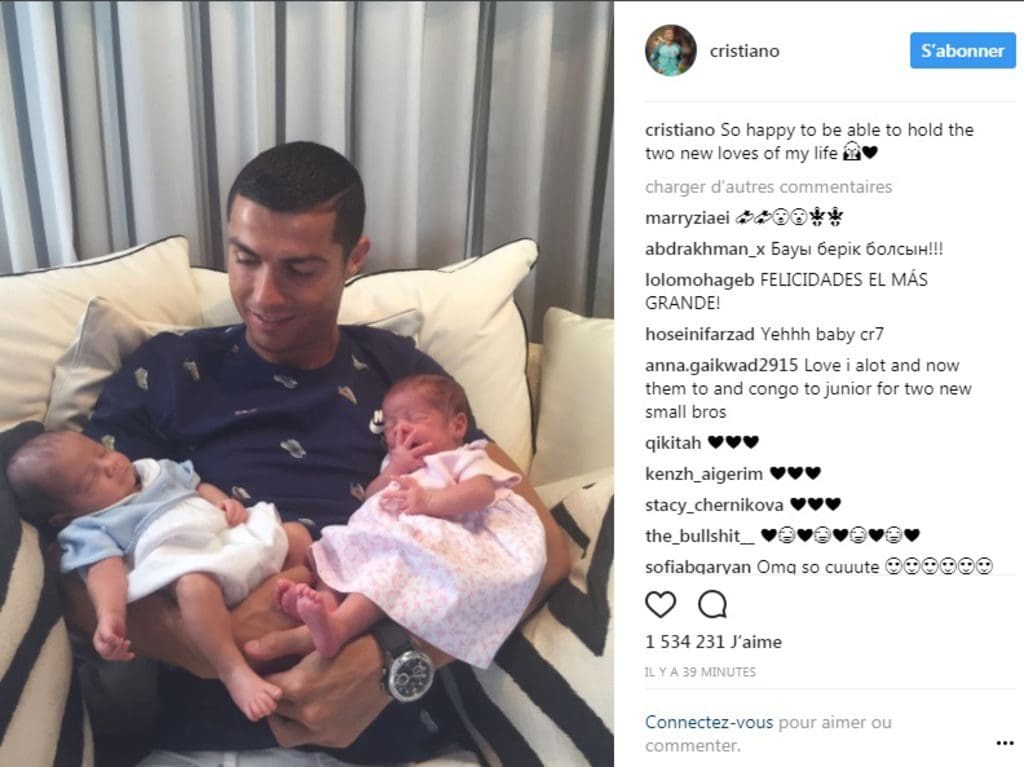 Cristiano Ronaldo vous présente ses deux nouveaux bébés (photo)