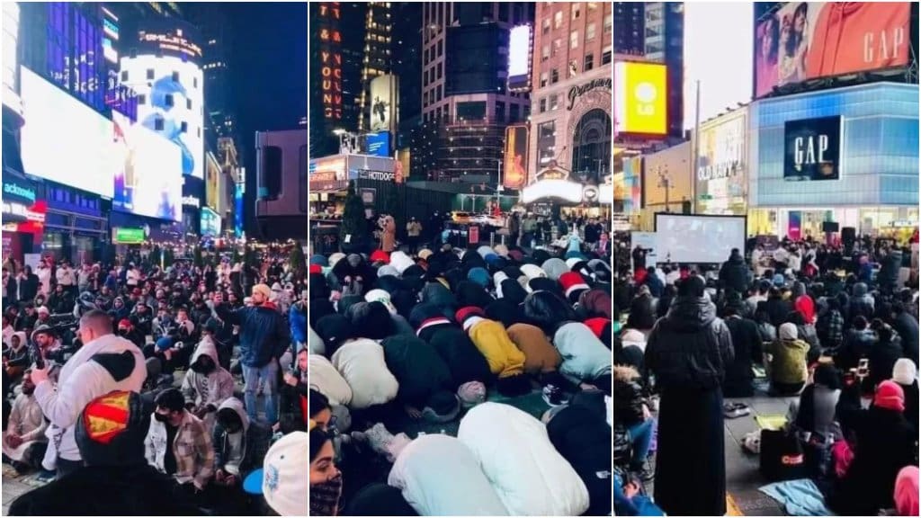 Inédit : des centaines de musulmans accomplissent les prières de Tarawih au Times Square à New York